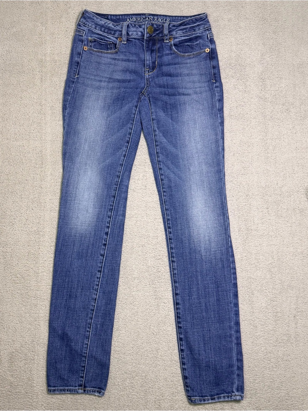 American Eagle Skinny Stretch Jeans Women’s 0 Short Blue Medium Wash Faded Denim